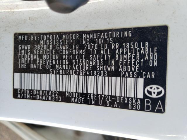 Photo 10 from auction – 2016 TOYOTA COROLLA L with VIN 5YFBURHE7GP418203