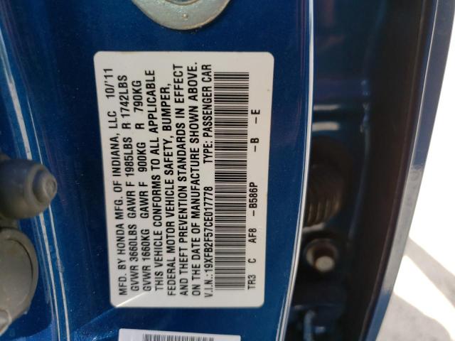 Photo 10 from auction – 2012 HONDA CIVIC LX with VIN 19XFB2F57CE017778