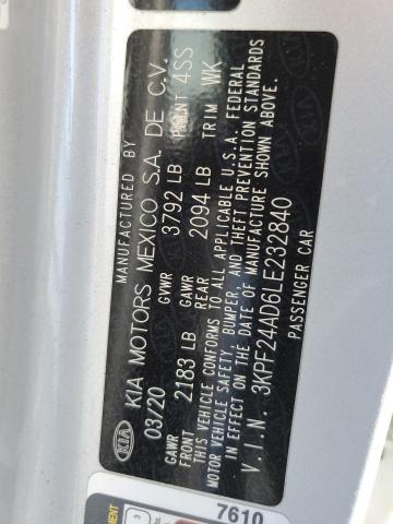 Photo 10 from auction – 2020 KIA FORTE FE with VIN 3KPF24AD6LE232840