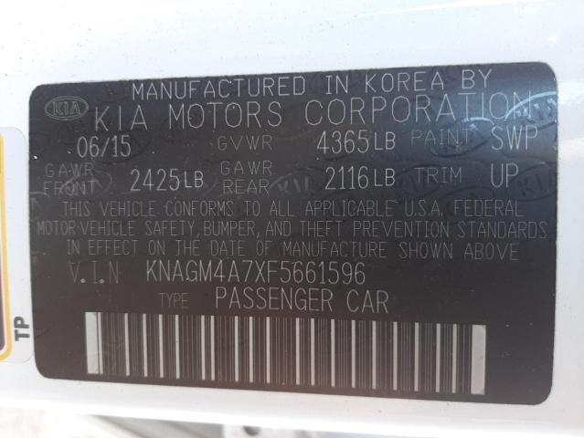 Photo 10 from auction – 2015 KIA OPTIMA LX with VIN KNAGM4A7XF5661596