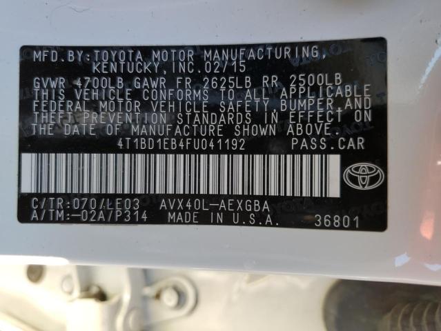 Photo 10 from auction – 2015 TOYOTA AVALON HYB with VIN 4T1BD1EB4FU041192