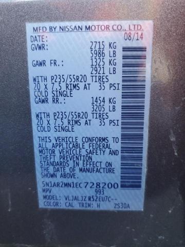 Photo 10 from auction – 2014 NISSAN PATHFINDER with VIN 5N1AR2MN1EC728200