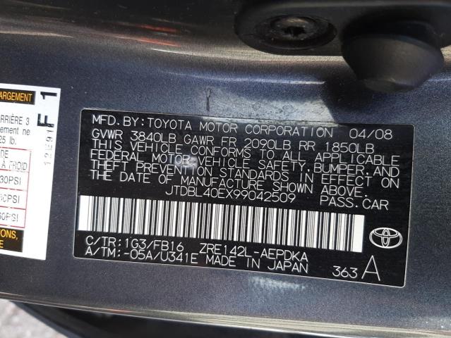 Photo 10 from auction – 2009 TOYOTA COROLLA with VIN JTDBL40EX99042509