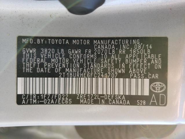 Photo 10 from auction – 2015 TOYOTA COROLLA with VIN 2T1BURHE6FC241707