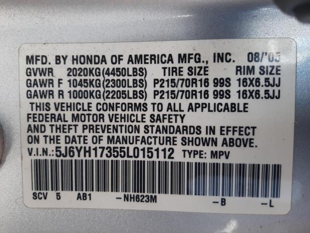 Photo 10 from auction – 2005 HONDA ELEMENT LX with VIN 5J6YH17355L015112