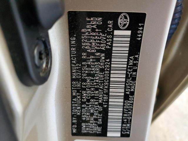Photo 10 from auction – 2012 TOYOTA CAMRY BASE with VIN 4T1BF1FK9CU082924