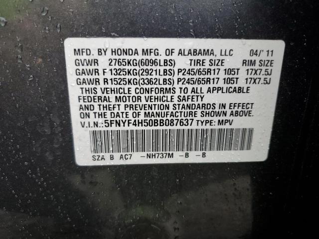Photo 10 from auction – 2011 HONDA PILOT EXL with VIN 5FNYF4H50BB087637