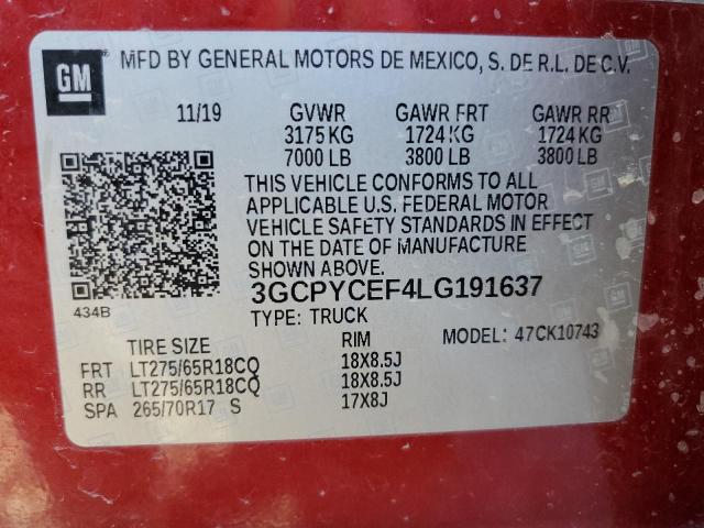 Photo 10 from auction – 2020 CHEVROLET silverado with VIN 3GCPYCEF4LG191637