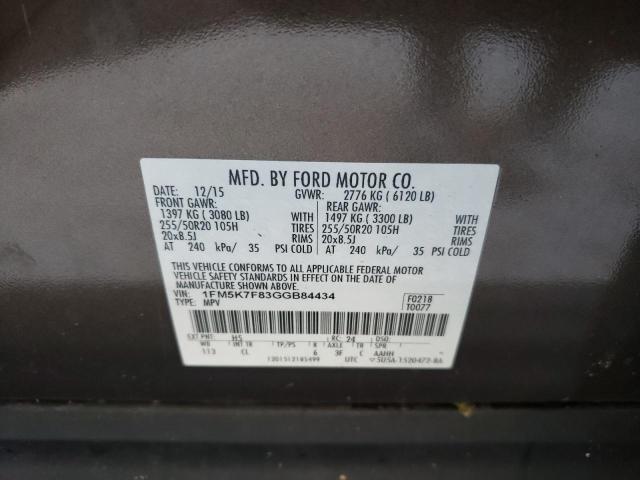Photo 10 from auction – 2016 FORD EXPLORER L with VIN 1FM5K7F83GGB84434
