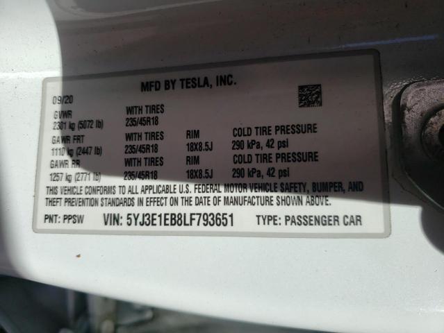 Photo 10 from auction – 2020 TESLA MODEL 3 with VIN 5YJ3E1EB8LF793651