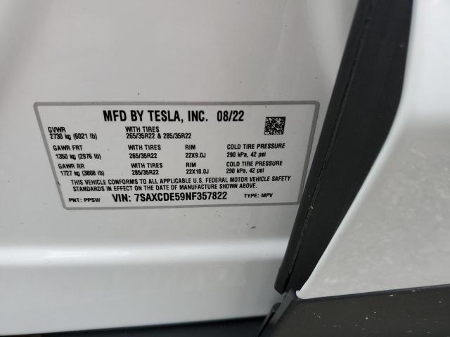 Photo 10 from auction – 2022 TESLA MODEL X with VIN 7SAXCDE59NF357822