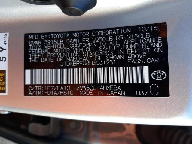 Photo 10 from auction – 2017 TOYOTA PRIUS with VIN JTDKBRFU8H3031251
