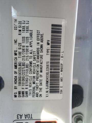 Photo 10 from auction – 2014 HONDA CR-V LX with VIN 5J6RM3H33EL026975