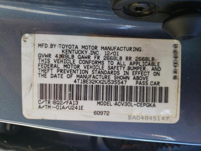 Photo 10 from auction – 2002 TOYOTA CAMRY LE with VIN 4T1BE32KX2U535547