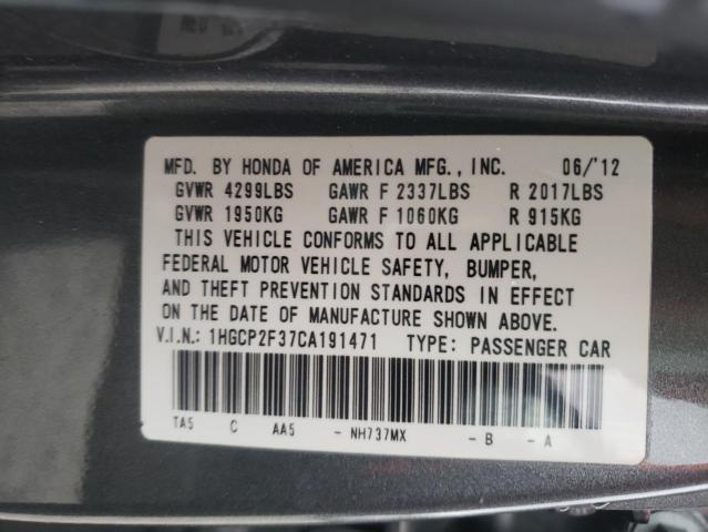 Photo 10 from auction – 2012 HONDA ACCORD LX with VIN 1HGCP2F37CA191471