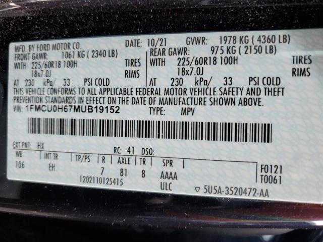Photo 10 from auction – 2021 FORD ESCAPE SEL with VIN 1FMCU0H67MUB19152