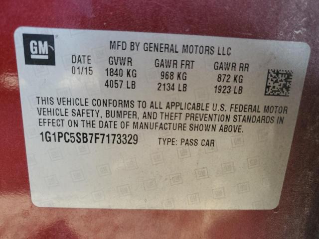 Photo 10 from auction – 2015 CHEVROLET CRUZE with VIN 1G1PC5SB7F7173329