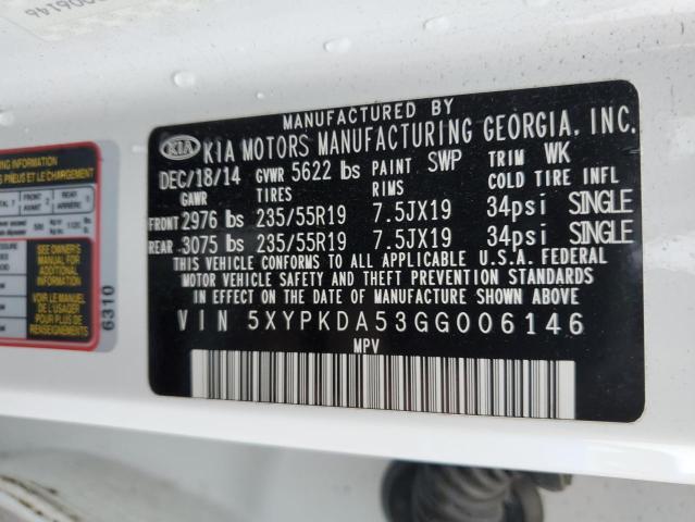 Photo 10 from auction – 2016 KIA SORENTO SX with VIN 5XYPKDA53GG006146