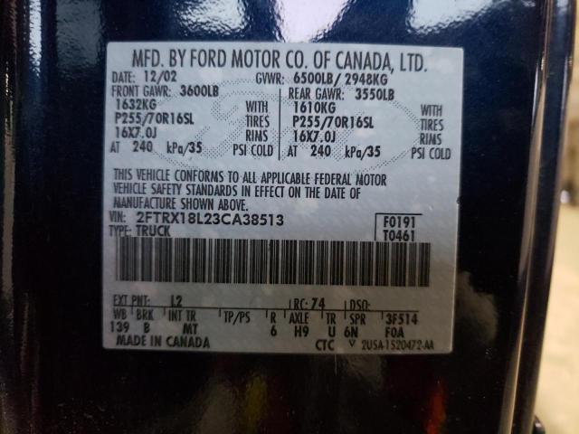 Photo 10 from auction – 2003 FORD F150 with VIN 2FTRX18L23CA38513