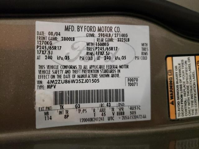 Photo 10 from auction – 2005 MERCURY MOUNTAINEE with VIN 4M2ZU86W35ZJ01505
