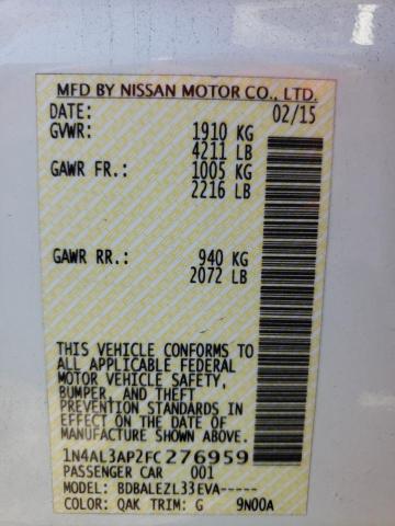 Photo 10 from auction – 2015 NISSAN ALTIMA 2.5 with VIN 1N4AL3AP2FC276959