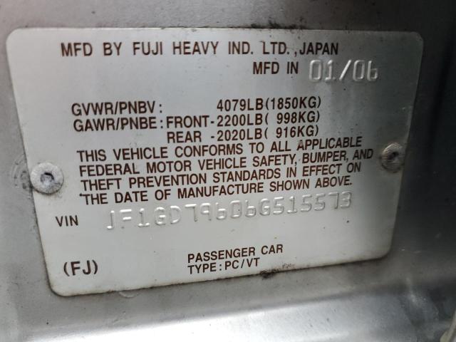 Photo 10 from auction – 2006 SUBARU IMPREZA WR with VIN JF1GD79606G515573