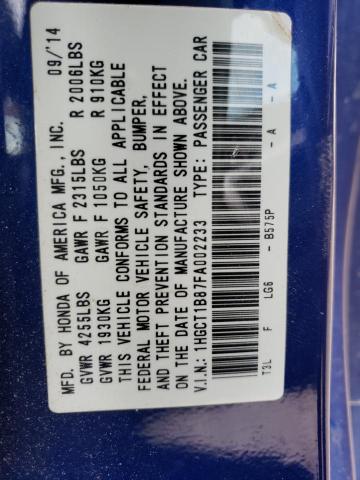Photo 10 from auction – 2015 HONDA ACCORD EXL with VIN 1HGCT1B87FA002233