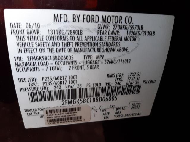 Photo 10 from auction – 2011 FORD FLEX SE with VIN 2FMGK5BC1BBD06005