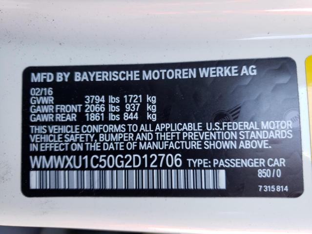 Photo 10 from auction – 2016 MINI COOPER with VIN WMWXU1C50G2D12706