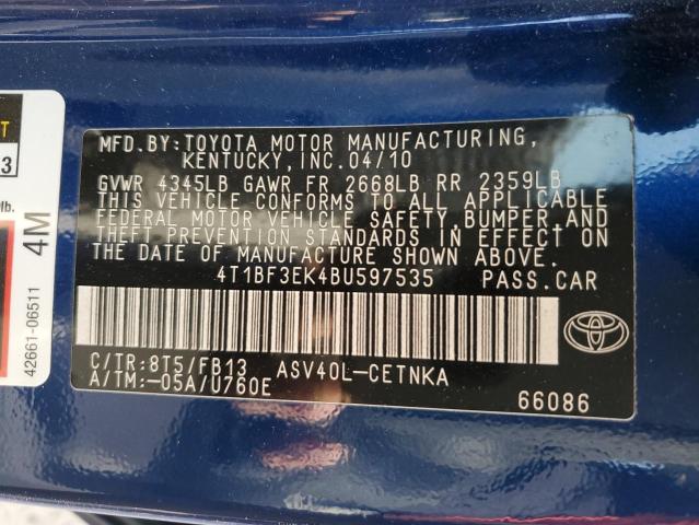 Photo 10 from auction – 2011 TOYOTA CAMRY BASE with VIN 4T1BF3EK4BU597535