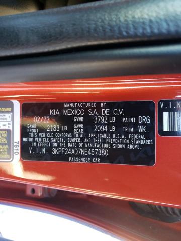 Photo 10 from auction – 2022 KIA FORTE FE with VIN 3KPF24AD7NE467380