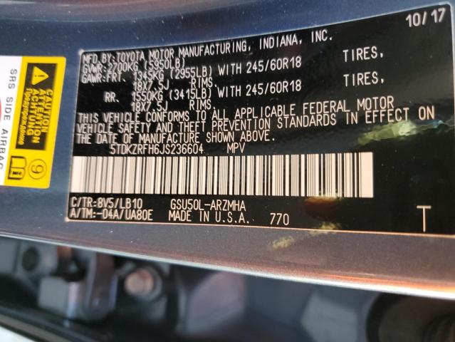 Photo 10 from auction – 2018 TOYOTA HIGHLANDER with VIN 5TDKZRFH6JS236604
