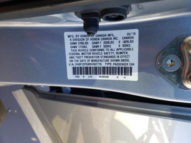 Photo 10 from auction – 2019 HONDA CIVIC LX with VIN 2HGFC2F6XKH567776