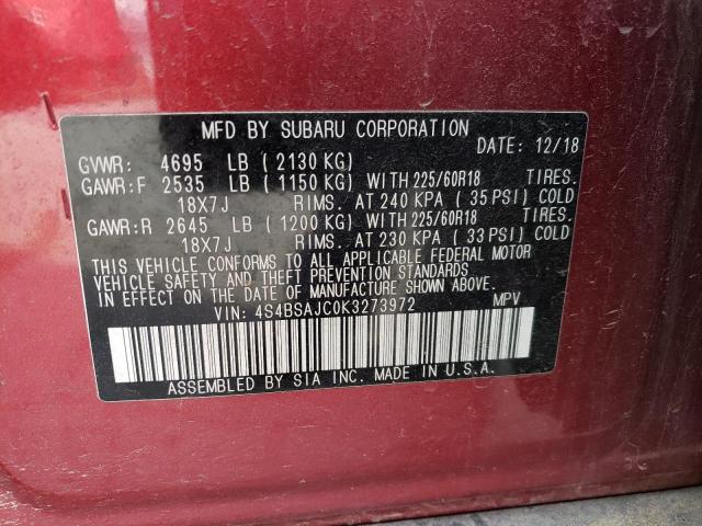Photo 10 from auction – 2019 SUBARU OUTBACK 2. with VIN 4S4BSAJC0K3273972