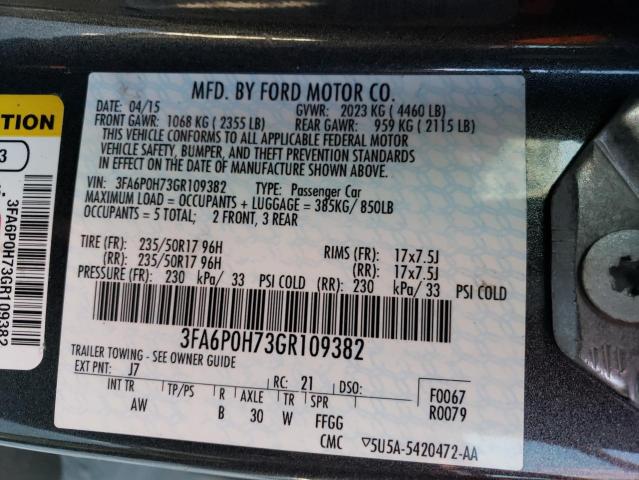 Photo 10 from auction – 2016 FORD FUSION SE with VIN 3FA6P0H73GR109382