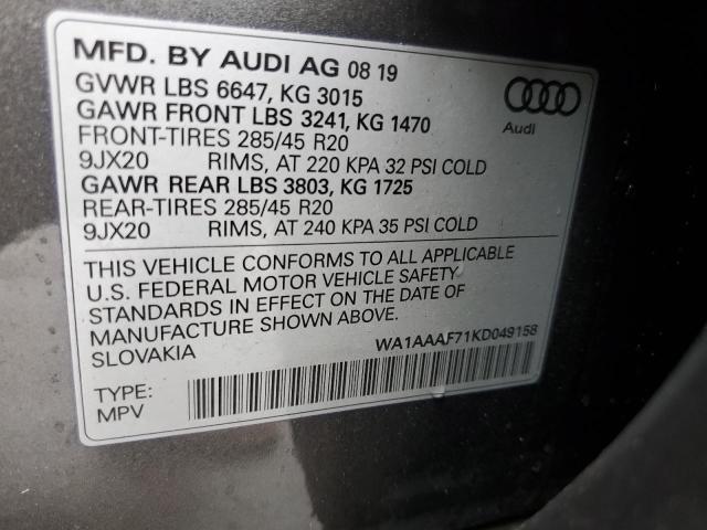 Photo 10 from auction – 2019 AUDI Q7 PREMIUM with VIN WA1AAAF71KD049158