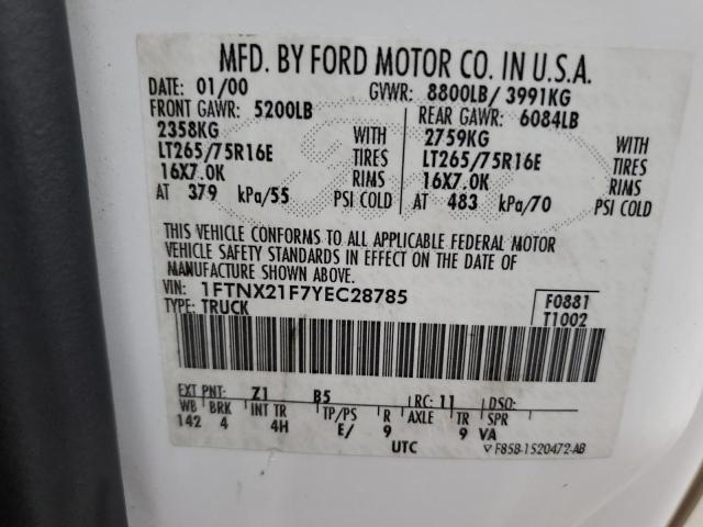 Photo 10 from auction – 2000 FORD F250 SUPER with VIN 1FTNX21F7YEC28785