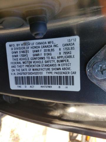 Photo 10 from auction – 2013 HONDA CIVIC LX with VIN 2HGFB2F5XDH520101