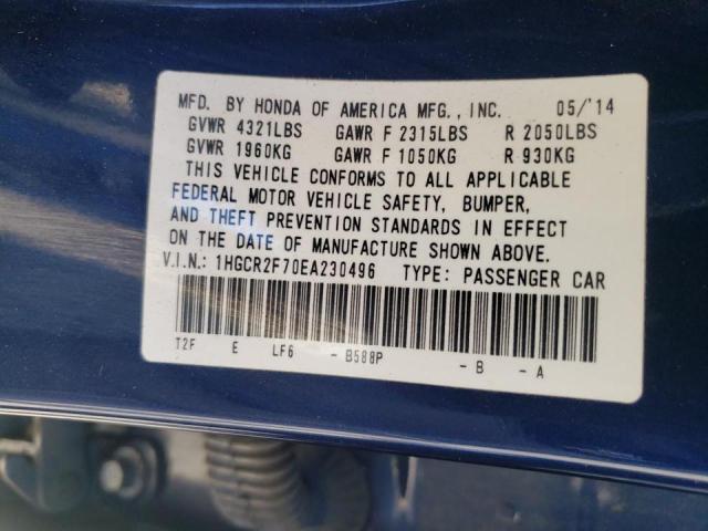 Photo 10 from auction – 2014 HONDA ACCORD EX with VIN 1HGCR2F70EA230496