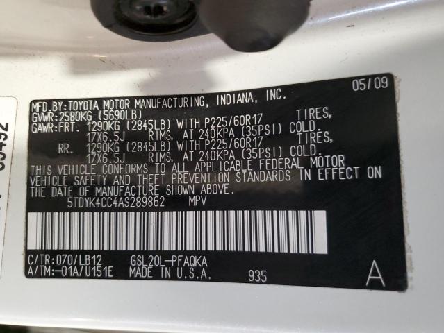Photo 10 from auction – 2010 TOYOTA SIENNA XLE with VIN 5TDYK4CC4AS289862