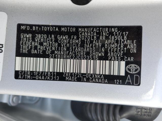 Photo 10 from auction – 2018 TOYOTA COROLLA L with VIN 2T1BURHE2JC023515