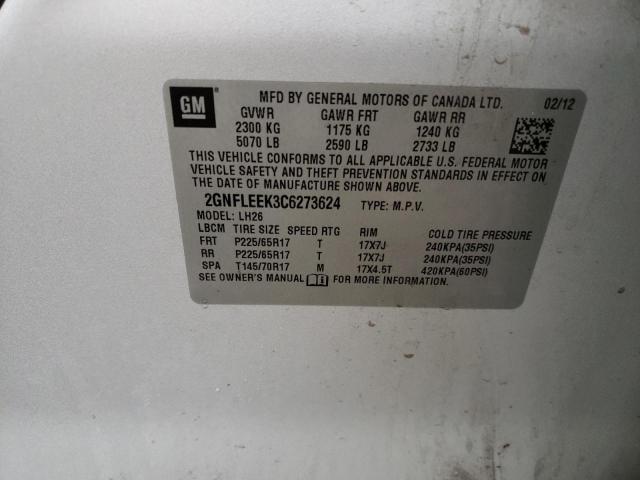 Photo 10 from auction – 2012 CHEVROLET EQUINOX LT with VIN 2GNFLEEK3C6273624