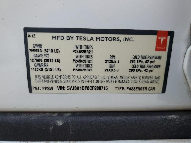 Photo 10 from auction – 2012 TESLA MODEL S with VIN 5YJSA1DP8CFS00715
