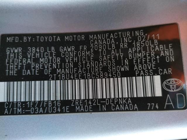 Photo 10 from auction – 2011 TOYOTA COROLLA BA with VIN 2T1BU4EE1BC589450