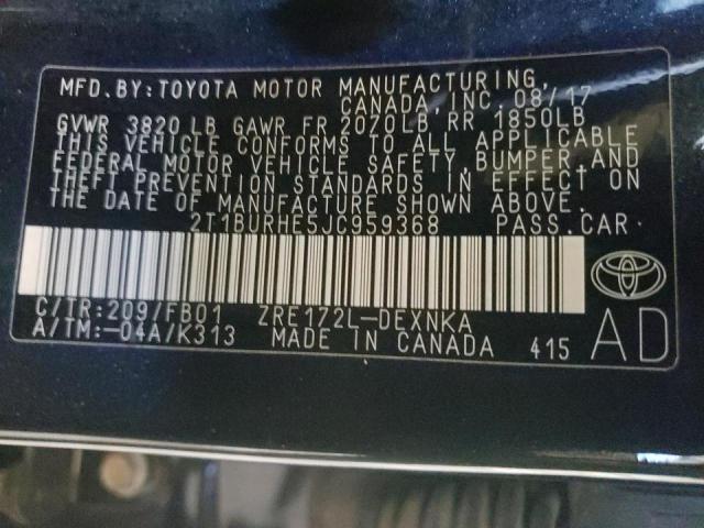 Photo 10 from auction – 2018 TOYOTA COROLLA L with VIN 2T1BURHE5JC959368
