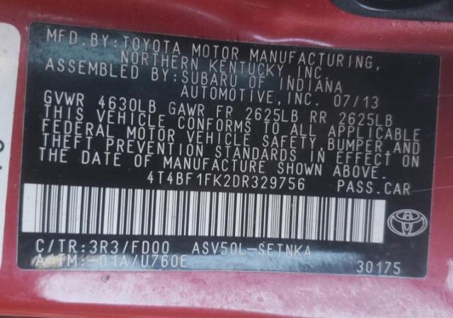Photo 10 from auction – 2013 TOYOTA CAMRY L with VIN 4T4BF1FK2DR329756