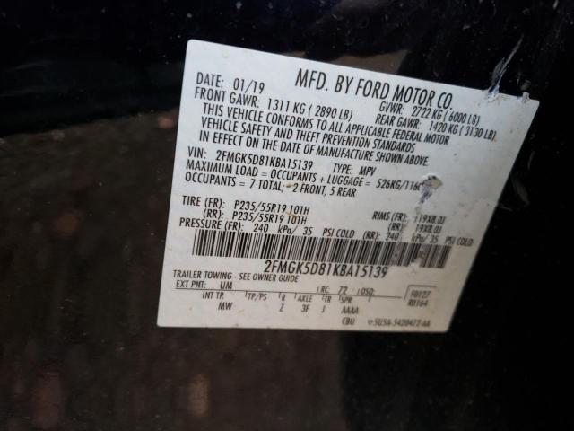 Photo 10 from auction – 2019 FORD FLEX LIMIT with VIN 2FMGK5D81KBA15139