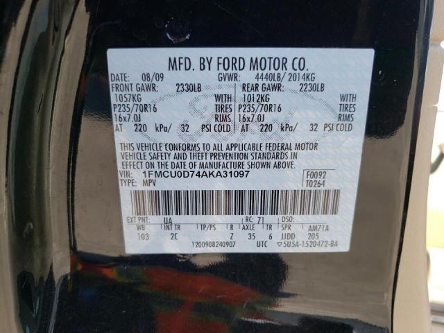 Photo 10 from auction – 2010 FORD ESCAPE XLT with VIN 1FMCU0D74AKA31097