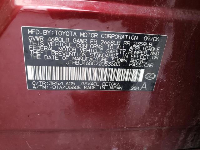 Photo 10 from auction – 2007 LEXUS ES 350 with VIN JTHBJ46G072053683