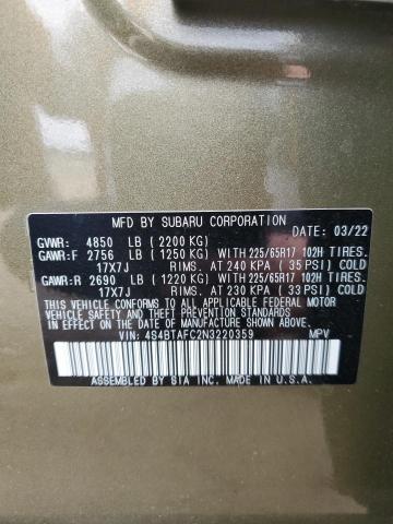 Photo 10 from auction – 2022 SUBARU OUTBACK PR with VIN 4S4BTAFC2N3220359